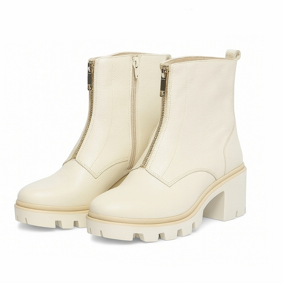 Antonio de Faria Shoes - Antonio de Faria Lola Cream White Leather Lugged Sole Chelsea Boot Zip Front